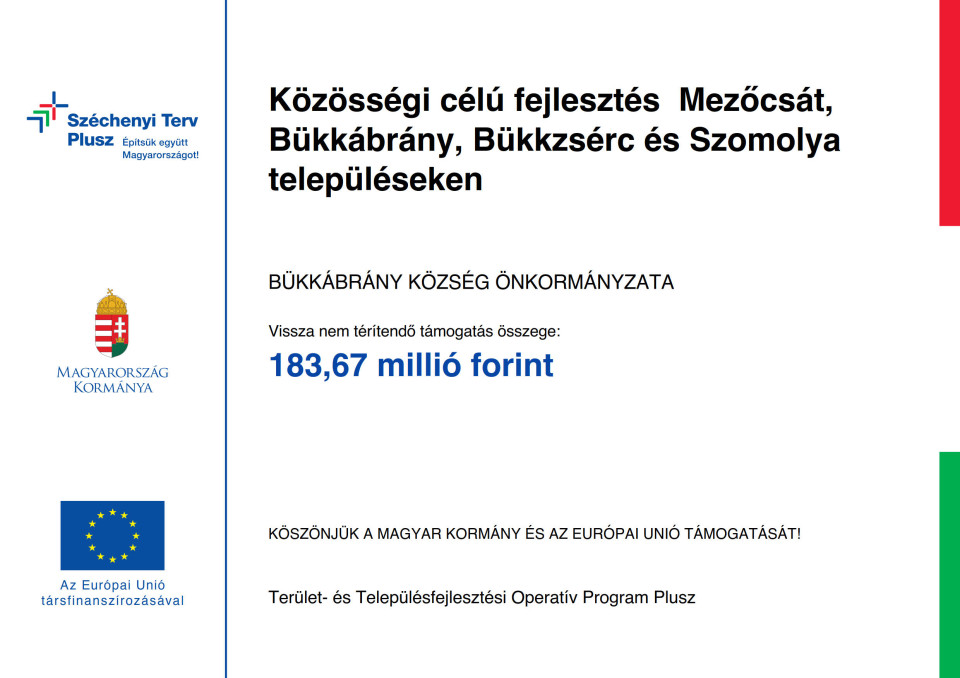 TOP_PLUSZ-1.2.1-21-BO1-2022-00137 Közösségi célú fejlesztés Mezőcsát, Bükkábrány, Bükkzsérc és Szomolya településeken