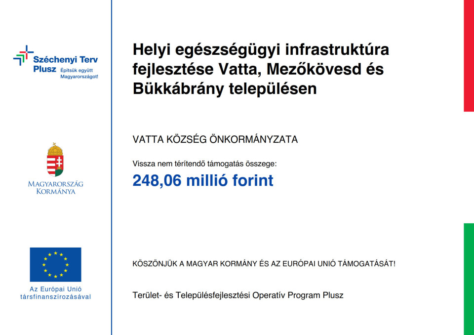 TOP_PLUSZ 3.3.2-21-BO1-2022-00031 Helyi egészségügyi infrastruktúra fejlesztése Vatta, Mezőkövesd és Bükkábrány településen